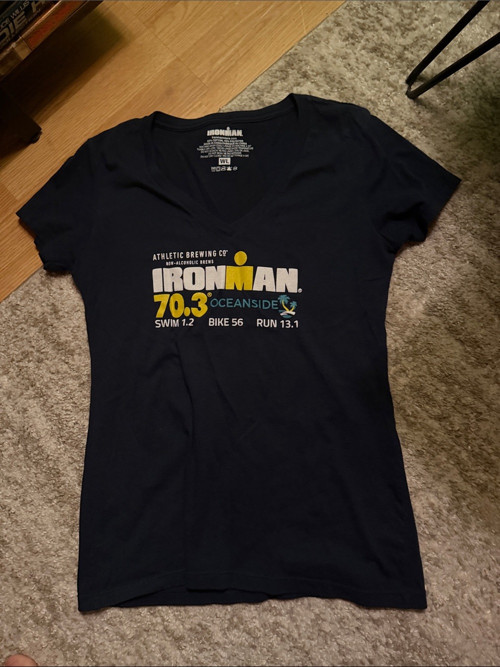 Iron Man Navy V-Neck Tee with Yellow and White Logo